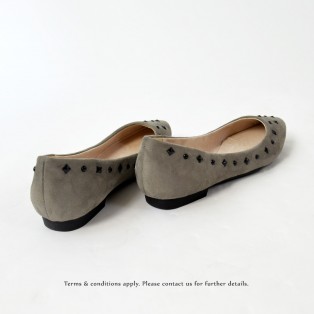 Studs Flat Pumps | Streamline pointed design | Grey | RS8823C