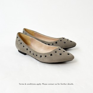 Studs Flat Pumps | Streamline pointed design | Grey | RS8823C